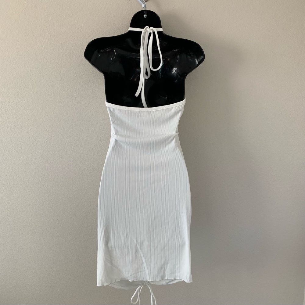 Princess Polly Avery White Ribbed Halter Neck Cinched Ruched Mini Dress - Picture 10 of 11